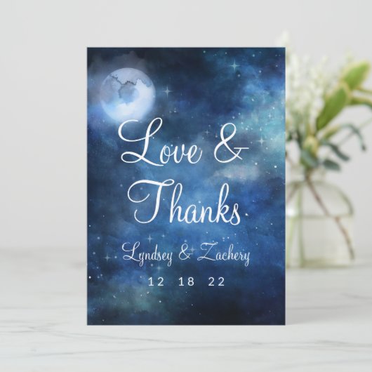 Lunar Sky Volle Maan Sterren Bruiloft Liefde en Be Bedankkaart (Staand voorkant)
