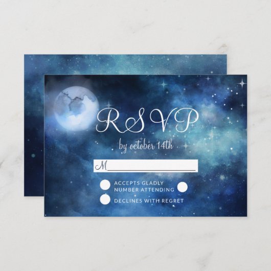 Lunar Sky Volle Maan Sterren Bruiloft RSVP Reactie (Voorkant / Achterkant)