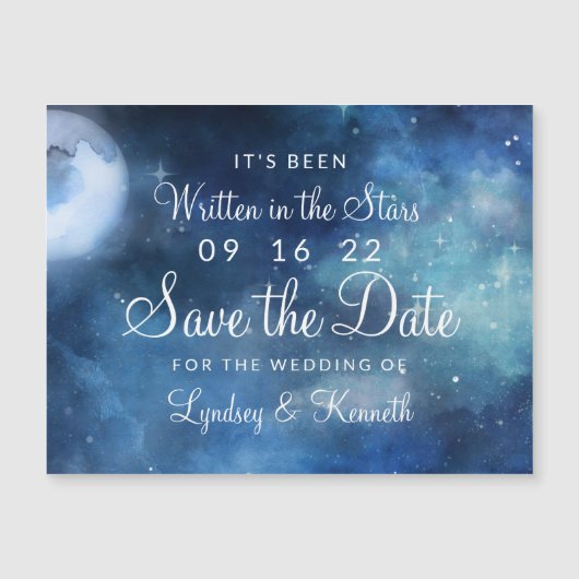 Lunar Sky Volle Maan Sterren Bruiloft Save the Dat (Voorkant)