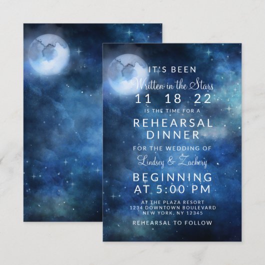 Lunar Sky Volle Maan Sterren Huwelijksrepetitie Di Kaart (Voorkant / Achterkant)