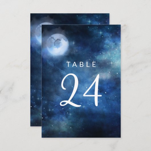 Lunar Sky Volle Maan Sterren Trouwtafel Nummers Kaart (Voorkant / Achterkant)