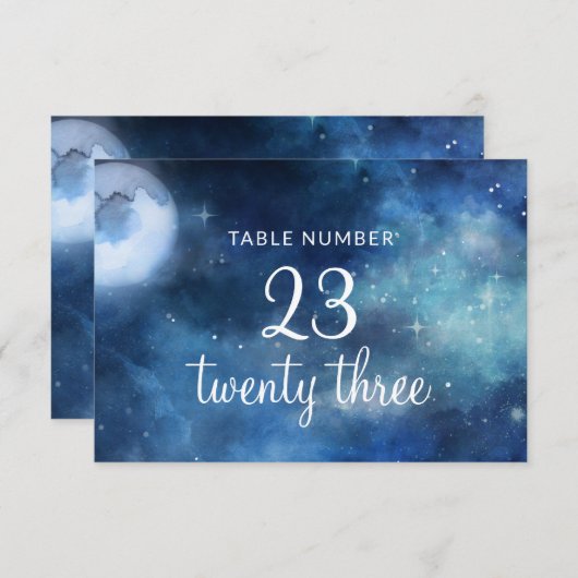 Lunar Sky Volle Maan Sterren Trouwtafel Nummers Kaart (Voorkant / Achterkant)
