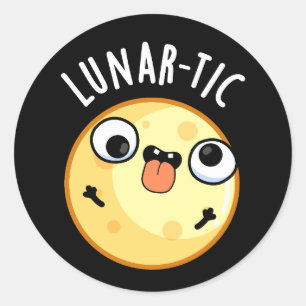 Lunar-tic Funny Astronomy Moon Pun Dark BG Ronde Sticker