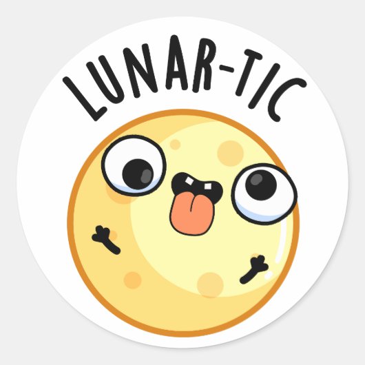 Lunar-tic Funny Astronomy Moon Pun Ronde Sticker (Voorkant)