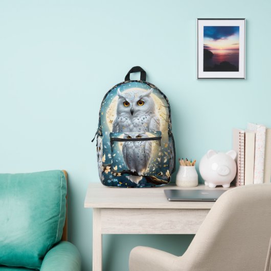 Lunar Vigil: De witte sneeuwuil Bedrukte Rugzak (Insitu)