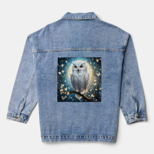 Lunar Vigil: De witte sneeuwuil Denim Jacket