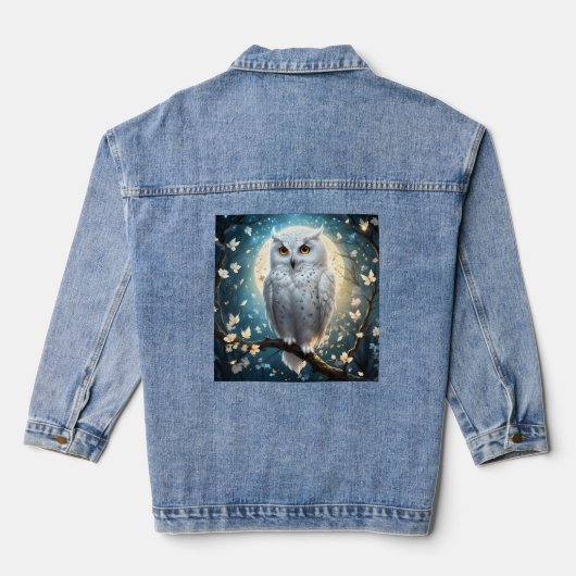 Lunar Vigil: De witte sneeuwuil Denim Jacket (Achterkant)