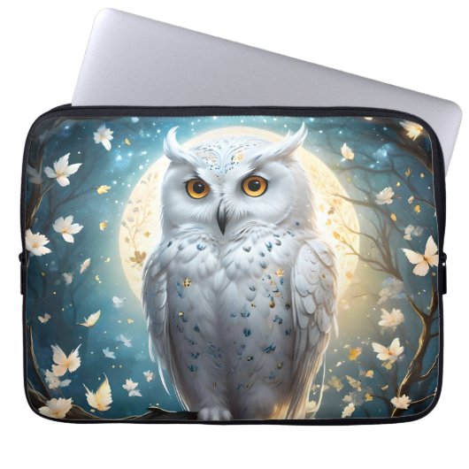Lunar Vigil: De witte sneeuwuil Laptop Sleeve (Voorkant)