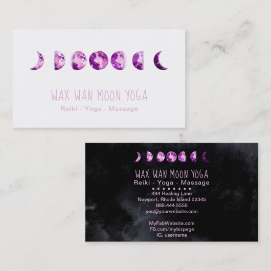 *~* Lunar Wax Wan Full Paars Violet Moon Phases Visitekaartje (Voorkant / Achterkant)