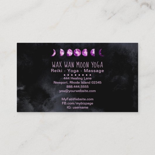 *~* Lunar Wax Wan Full Paars Violet Moon Phases Visitekaartje (Achterkant)