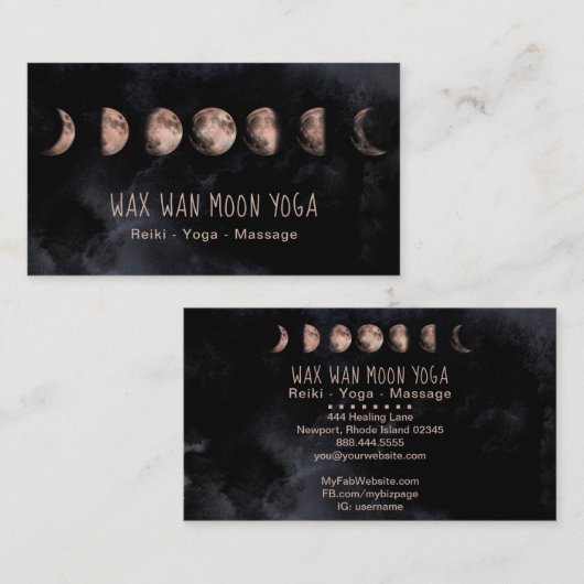*~* Lunar Wax Wan Full ROOS GOLD Moon Phases Visitekaartje (Voorkant / Achterkant)