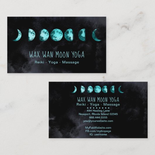 *~* Lunar Wax Wan Full TURQUOISE BLUE Moon Phases Visitekaartje (Voorkant / Achterkant)