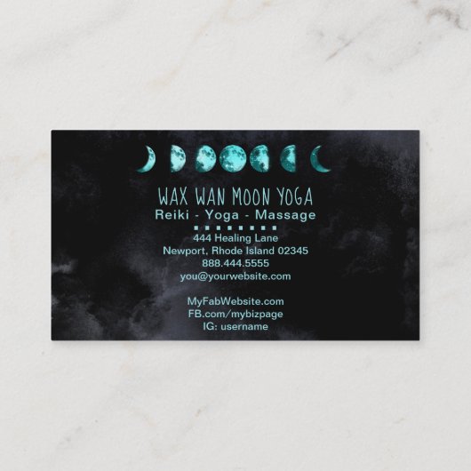 *~* Lunar Wax Wan Full TURQUOISE BLUE Moon Phases Visitekaartje (Achterkant)