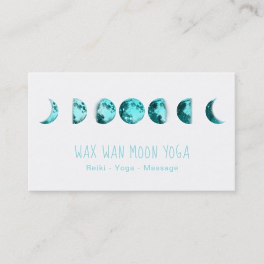 *~* Lunar Wax Wan Full TURQUOISE BLUE Moon Phases Visitekaartje (Voorkant)