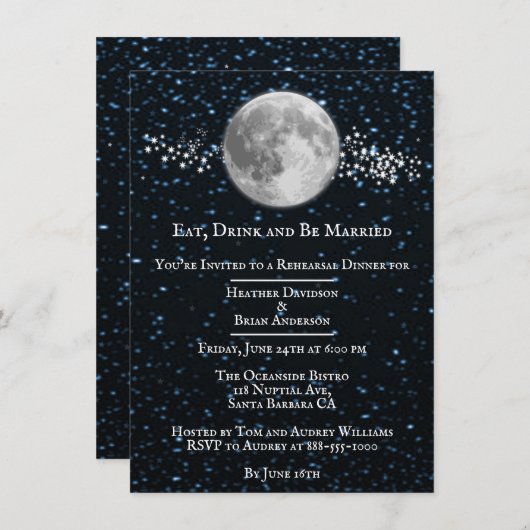 Lunar Wedding Rehearsal Dinner Invitation Kaart (Voorkant / Achterkant)