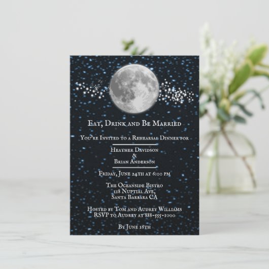 Lunar Wedding Rehearsal Dinner Invitation Kaart (Staand voorkant)