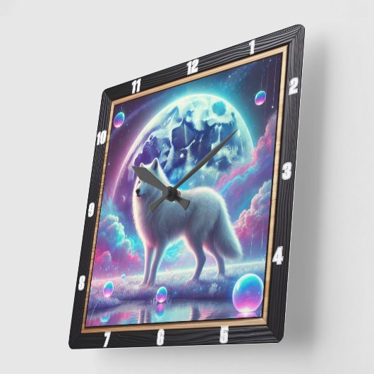 Lunar Wolf Dream Vierkante Klok (Hoek)