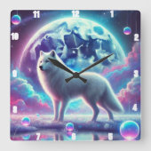 Lunar Wolf Dream Vierkante Klok (Voorkant)