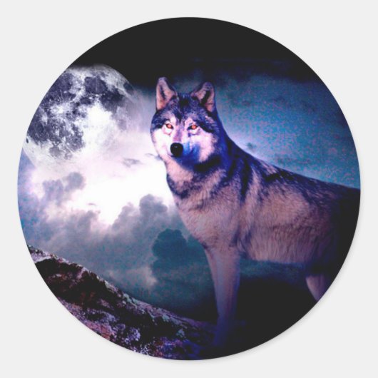 Lunar wolf ronde sticker (Voorkant)