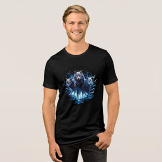 Lunar Wolf Trio in Cosmic Blue Tri-Blend Shirt