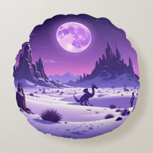 Lunar Wyrm Fleece Deken – Paarse Draak Onder de Rond Kussen