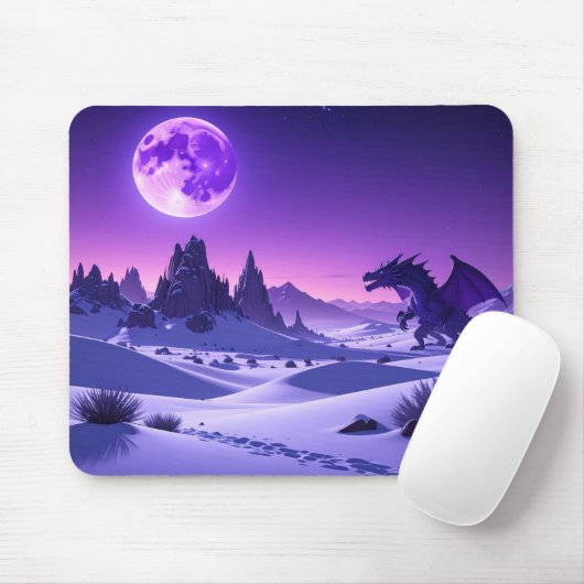 Lunar Wyrm – Purple Dragon Under the Moon Mousepad Muismat (Met muis)