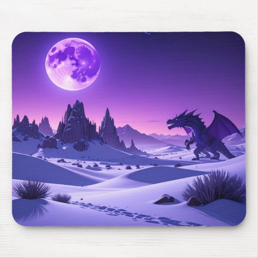 Lunar Wyrm – Purple Dragon Under the Moon Mousepad Muismat (Voorkant)