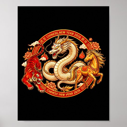 Lunar Zodiac Dragon Tiger Horse Harmony Chinese Ne Poster (Voorkant)