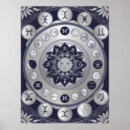 Lunar Zodiac Mandala - Maan Fasen Astrologie Kunst Poster