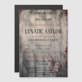 Lunatic Asilum Halloween Birthday Magnetische Uitnodiging (Voorkant / Achterkant)