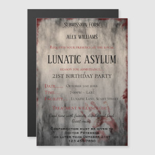 Lunatic Asilum Halloween Birthday Magnetische Uitnodiging