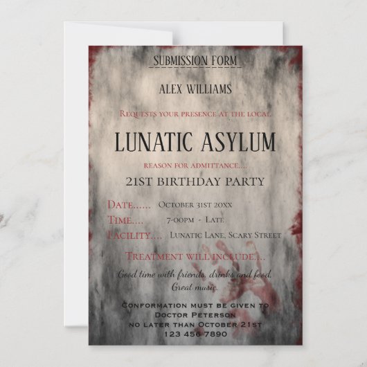 Lunatic Asilum Halloween Birthday Magnetische Uitnodiging (Voorkant)