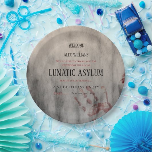 Lunatic Asilum Halloween Birthday Papieren Bordje (Feest)