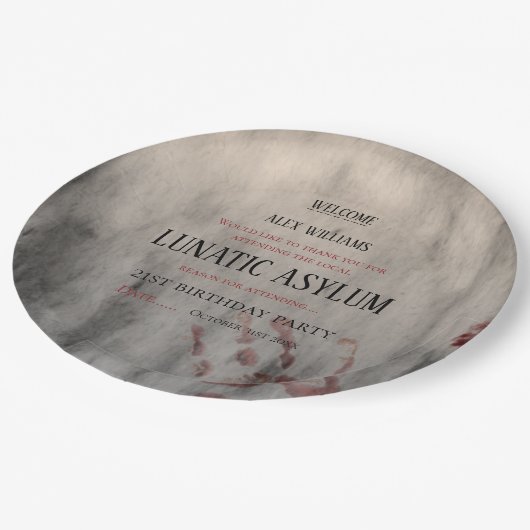 Lunatic Asilum Halloween Birthday Papieren Bordje (Gekanteld)