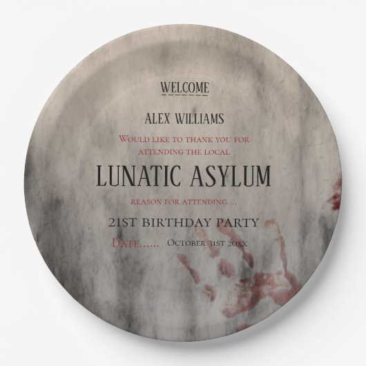 Lunatic Asilum Halloween Birthday Papieren Bordje (Voorkant)