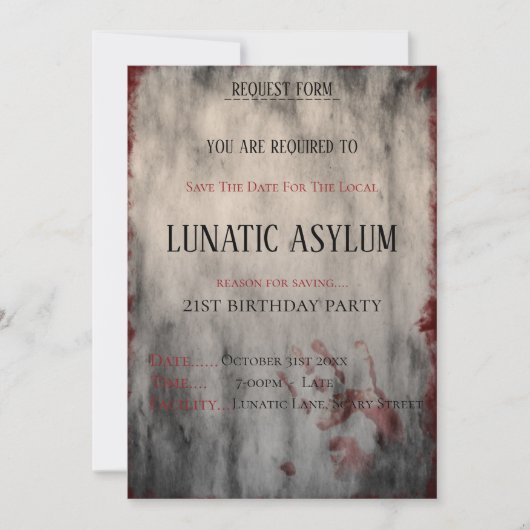 Lunatic Asilum Halloween Birthday Save The Date (Voorkant)