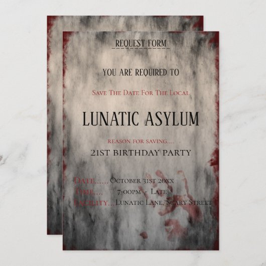 Lunatic Asilum Halloween Birthday Save The Date (Voorkant / Achterkant)