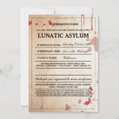 Lunatic Asylum Form Halloween Party Invite Kaart (Voorkant)