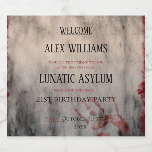 Lunatic Asylum Halloween Verjaardag Likeurfles Etiket (Enkel label)