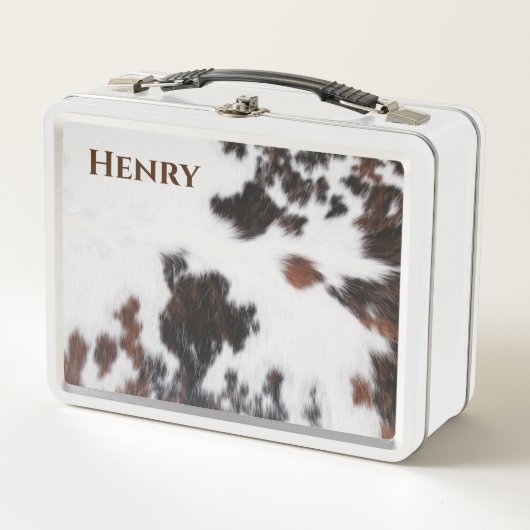 Lunch Box - Bruine/Witte Koehuid (Voorkant)