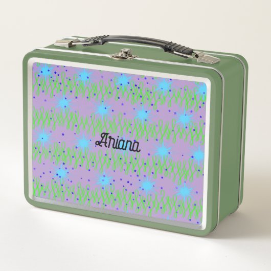 Lunch Box Green met Blue Stars voor kinderen of vo (Voorkant)