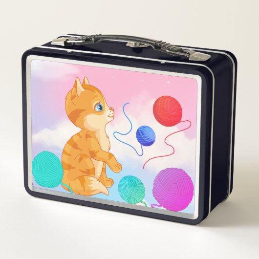 Lunch Box met witte wolken roze, blauw, (Achterkant)