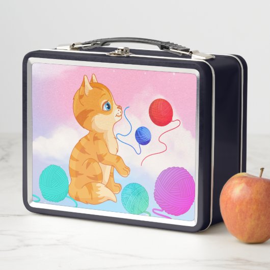 Lunch Box met witte wolken roze, blauw, (In situ)