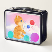 Lunch Box met witte wolken roze, blauw, (Voorkant)