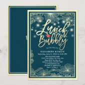 Lunch & Bubble Vrijgezellenfeest Blu Gold Floral L Kaart (Voorkant / Achterkant)