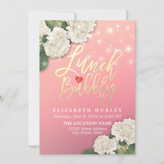 Lunch & Bubble Vrijgezellenfeest Flowers String Li Kaart (Voorkant)