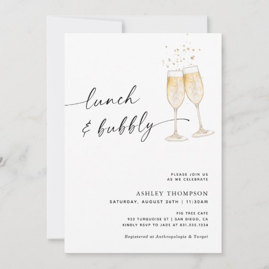 Lunch & Bubbly Bruidsfeest, Champagne Bruiloft Kaart (Voorkant)