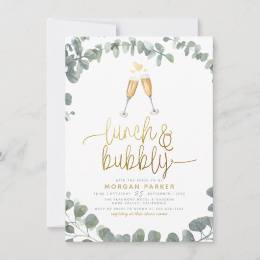 Lunch en bubbel Eucalyptus Greenery Vrijgezellenfe Kaart (Voorkant)