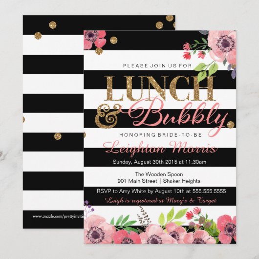 Lunch en bubbelbaar Glitter Black White Vrijgezell Kaart (Voorkant / Achterkant)