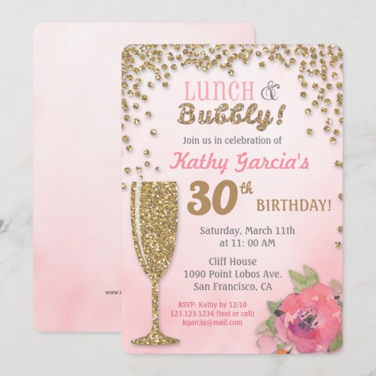 Lunch en Bubble Birthday Glitter Invitation Kaart (Voorkant / Achterkant)